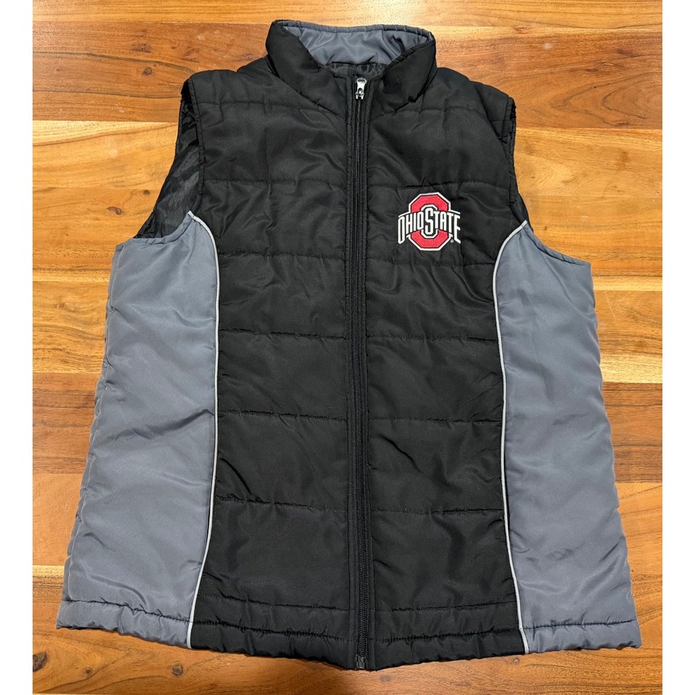 J. America Ohio State Buckeyes Puffer Vest Mens Large Black Grey Full Zip NCAA